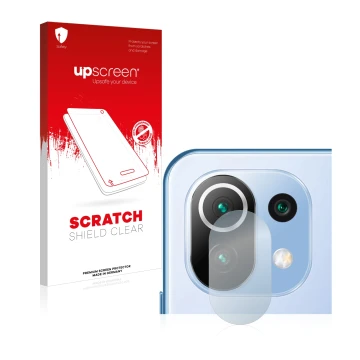 Face avant d’un emballage produit avec le logo de la marque upscreen. À côté, l’appareil Xiaomi 11 Lite 5G NE (Caméra UNIQUEME