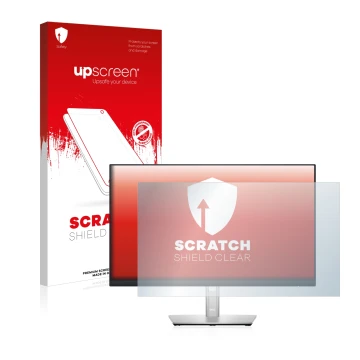 Face avant d’un emballage produit avec le logo de la marque upscreen. À côté, l’appareil Dell P2422HE est représenté avec la p