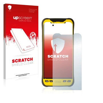 Face avant d’un emballage produit avec le logo de la marque upscreen. À côté, l’appareil Trimble TDC600 est représenté avec la