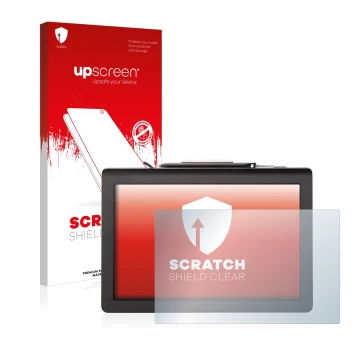 Face avant d’un emballage produit avec le logo de la marque upscreen. À côté, l’appareil Signotec Pen Display Delta (Touch) es