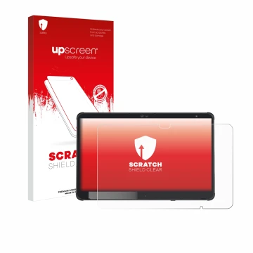 Face avant d’un emballage produit avec le logo de la marque upscreen. À côté, l’appareil Fujitsu Stylistic Q7311 est représent