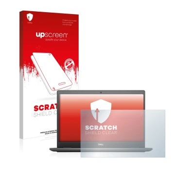 Face avant d’un emballage produit avec le logo de la marque upscreen. À côté, l’appareil Dell Latitude 3510 est représenté ave