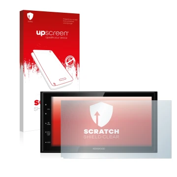 Face avant d’un emballage produit avec le logo de la marque upscreen. À côté, l’appareil Kenwood DMX5020DABS est représenté av