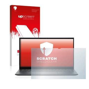 Face avant d’un emballage produit avec le logo de la marque upscreen. À côté, l’appareil Dell Inspiron 14 7415 2-in-1 est repr