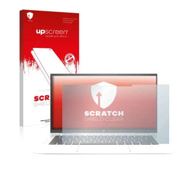 Face avant d’un emballage produit avec le logo de la marque upscreen. À côté, l’appareil HP EliteBook x360 1030 G7 est représe