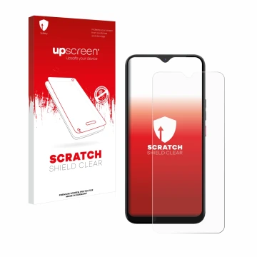 Face avant d’un emballage produit avec le logo de la marque upscreen. À côté, l’appareil Gigaset GS5 est représenté avec la pr
