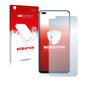 Face avant d’un emballage produit avec le logo de la marque upscreen. À côté, l’appareil Honor 50 Lite est représenté avec la 