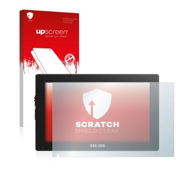 Face avant d’un emballage produit avec le logo de la marque upscreen. À côté, l’appareil Isobus CCI 1200 est représenté avec l