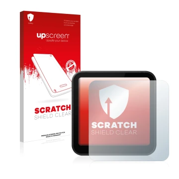 Face avant d’un emballage produit avec le logo de la marque upscreen. À côté, l’appareil DJI Action 2 est représenté avec la p