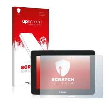 Face avant d’un emballage produit avec le logo de la marque upscreen. À côté, l’appareil Trimble GFX-750 est représenté avec l