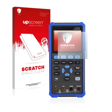 Face avant d’un emballage produit avec le logo de la marque upscreen. À côté, l’appareil Owon HDS 200 Series est représenté av
