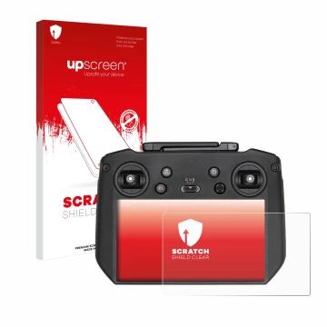 Face avant d’un emballage produit avec le logo de la marque upscreen. À côté, l’appareil DJI RC Pro est représenté avec la pro