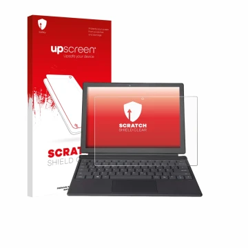 Face avant d’un emballage produit avec le logo de la marque upscreen. À côté, l’appareil Wortmann Terra Pad 1262 est représent