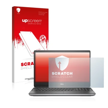 Face avant d’un emballage produit avec le logo de la marque upscreen. À côté, l’appareil Dell Precision 7560 est représenté av