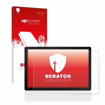 Face avant d’un emballage produit avec le logo de la marque upscreen. À côté, l’appareil Samsung Galaxy Tab A8 WiFi est représ