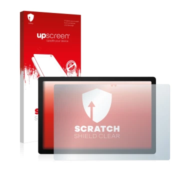 Face avant d’un emballage produit avec le logo de la marque upscreen. À côté, l’appareil Samsung Galaxy Tab A8 LTE est représe