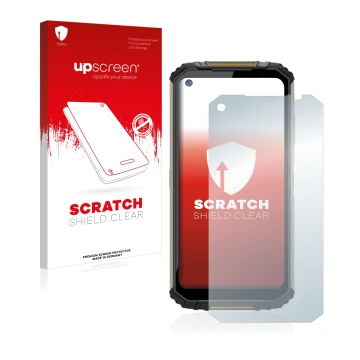 Face avant d’un emballage produit avec le logo de la marque upscreen. À côté, l’appareil Oukitel WP16 est représenté avec la p