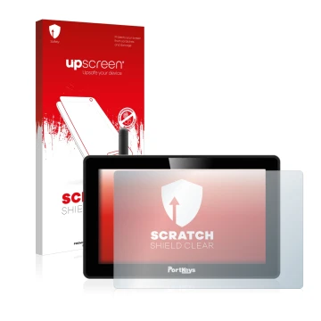 Face avant d’un emballage produit avec le logo de la marque upscreen. À côté, l’appareil Portkeys BM5 WR est représenté avec l