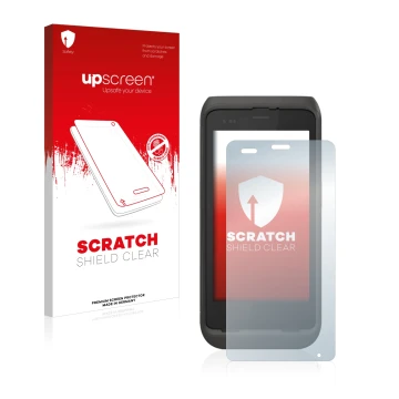 Face avant d’un emballage produit avec le logo de la marque upscreen. À côté, l’appareil Honeywell CT45 XP est représenté avec