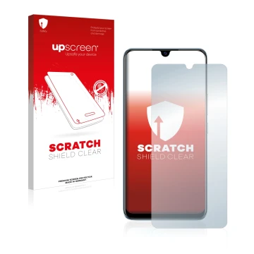Face avant d’un emballage produit avec le logo de la marque upscreen. À côté, l’appareil Vivo V20 SE est représenté avec la pr