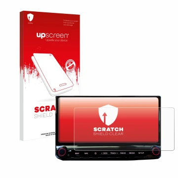 Face avant d’un emballage produit avec le logo de la marque upscreen. À côté, l’appareil Kia Ceed 2022 Infotainment System 10.