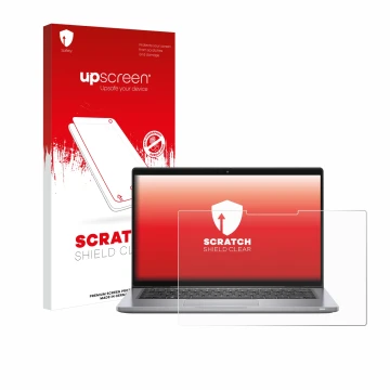 Face avant d’un emballage produit avec le logo de la marque upscreen. À côté, l’appareil Dell Latitude 7320 2-in-1 est représe