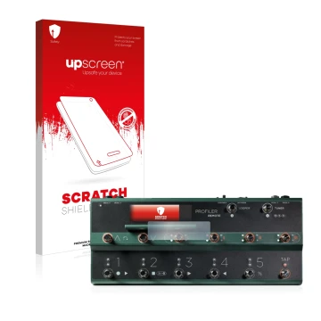 Face avant d’un emballage produit avec le logo de la marque upscreen. À côté, l’appareil Kemper Profiler Remote est représenté