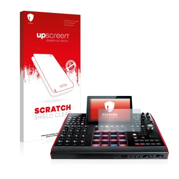 Face avant d’un emballage produit avec le logo de la marque upscreen. À côté, l’appareil Akai MPC X 10.1