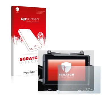 Face avant d’un emballage produit avec le logo de la marque upscreen. À côté, l’appareil KTM 1290 Super Duke GT 2022 TFT 7