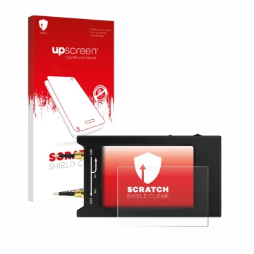 Face avant d’un emballage produit avec le logo de la marque upscreen. À côté, l’appareil NanoVNA H4 est représenté avec la pro