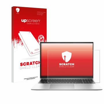 Face avant d’un emballage produit avec le logo de la marque upscreen. À côté, l’appareil HP EliteBook 840 G9 est représenté av