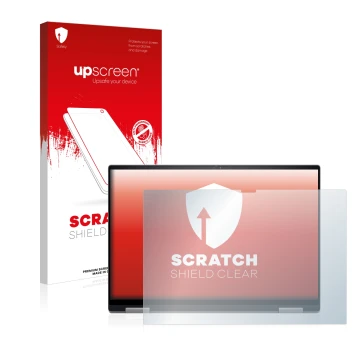 Face avant d’un emballage produit avec le logo de la marque upscreen. À côté, l’appareil Dell Inspiron 16 7620 2-in-1 est repr
