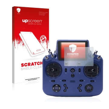 Face avant d’un emballage produit avec le logo de la marque upscreen. À côté, l’appareil FrSky Tandem X18 est représenté avec 