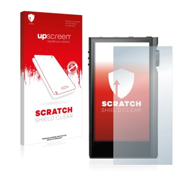 Face avant d’un emballage produit avec le logo de la marque upscreen. À côté, l’appareil Astell&Kern Kann Max est représenté a