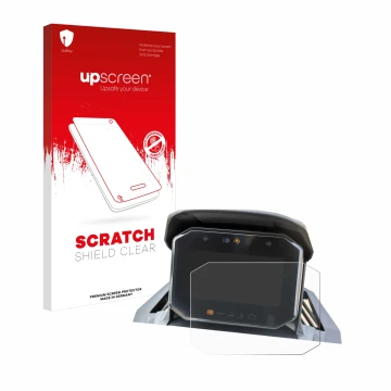 Face avant d’un emballage produit avec le logo de la marque upscreen. À côté, l’appareil Honda ADV350 4