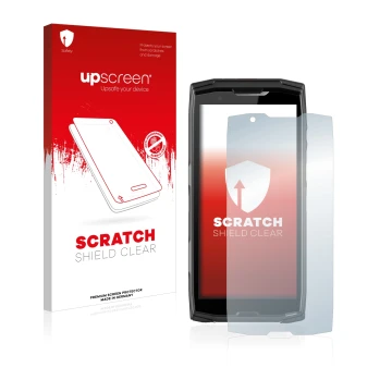 Face avant d’un emballage produit avec le logo de la marque upscreen. À côté, l’appareil Crosscall Core-X5 est représenté avec