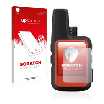 Face avant d’un emballage produit avec le logo de la marque upscreen. À côté, l’appareil Garmin inReach Mini 2 est représenté 
