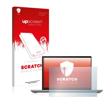 Face avant d’un emballage produit avec le logo de la marque upscreen. À côté, l’appareil Lenovo ThinkPad P14s Gen 3 est représ