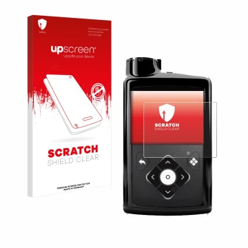 Face avant d’un emballage produit avec le logo de la marque upscreen. À côté, l’appareil Medtronic Minimed 780G est représenté