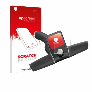 Face avant d’un emballage produit avec le logo de la marque upscreen. À côté, l’appareil Motocaddy M3 GPS Electric Trolley 202