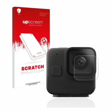 Face avant d’un emballage produit avec le logo de la marque upscreen. À côté, l’appareil GoPro Hero 11 mini Lentille (Caisse) 