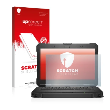 Face avant d’un emballage produit avec le logo de la marque upscreen. À côté, l’appareil Dell Latitude 5430 Rugged est représe