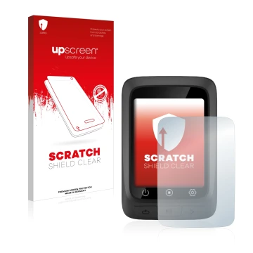 Face avant d’un emballage produit avec le logo de la marque upscreen. À côté, l’appareil CooSpo BC107 est représenté avec la p