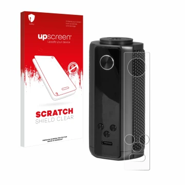 Face avant d’un emballage produit avec le logo de la marque upscreen. À côté, l’appareil Vaporesso Target 200 Mod est représen