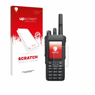 Face avant d’un emballage produit avec le logo de la marque upscreen. À côté, l’appareil Motorola R7 est représenté avec la pr