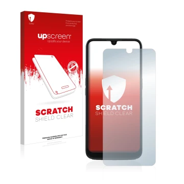Face avant d’un emballage produit avec le logo de la marque upscreen. À côté, l’appareil Doro 8100 PLUS est représenté avec la