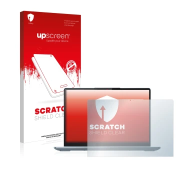 Face avant d’un emballage produit avec le logo de la marque upscreen. À côté, l’appareil Lenovo IdeaPad Flex 5 14