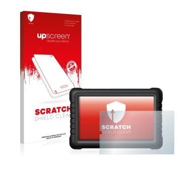 Face avant d’un emballage produit avec le logo de la marque upscreen. À côté, l’appareil Launch X-431 PROS V 8