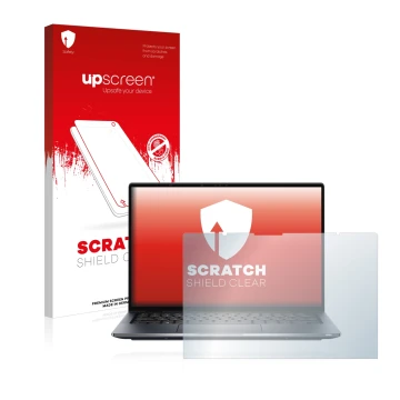 Face avant d’un emballage produit avec le logo de la marque upscreen. À côté, l’appareil Dell Latitude 9430 2-in-1 est représe