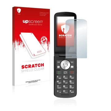 Face avant d’un emballage produit avec le logo de la marque upscreen. À côté, l’appareil Emporia TOUCHsmart.2 est représenté a